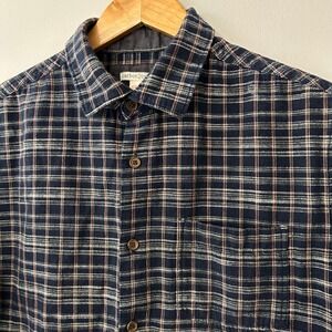 Carbon2Cobalt Mens Medium Navy Plaid Button Down Shirt Long Sleeve Casual Cotton